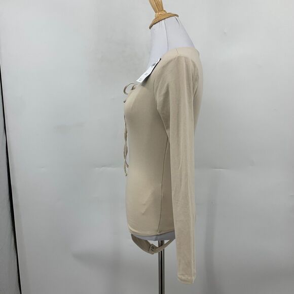 Abercrombie & Fitch Bodysuit Womens S Small Beige Keyhole Bow Front Long Sleeve - Picture 5 of 11